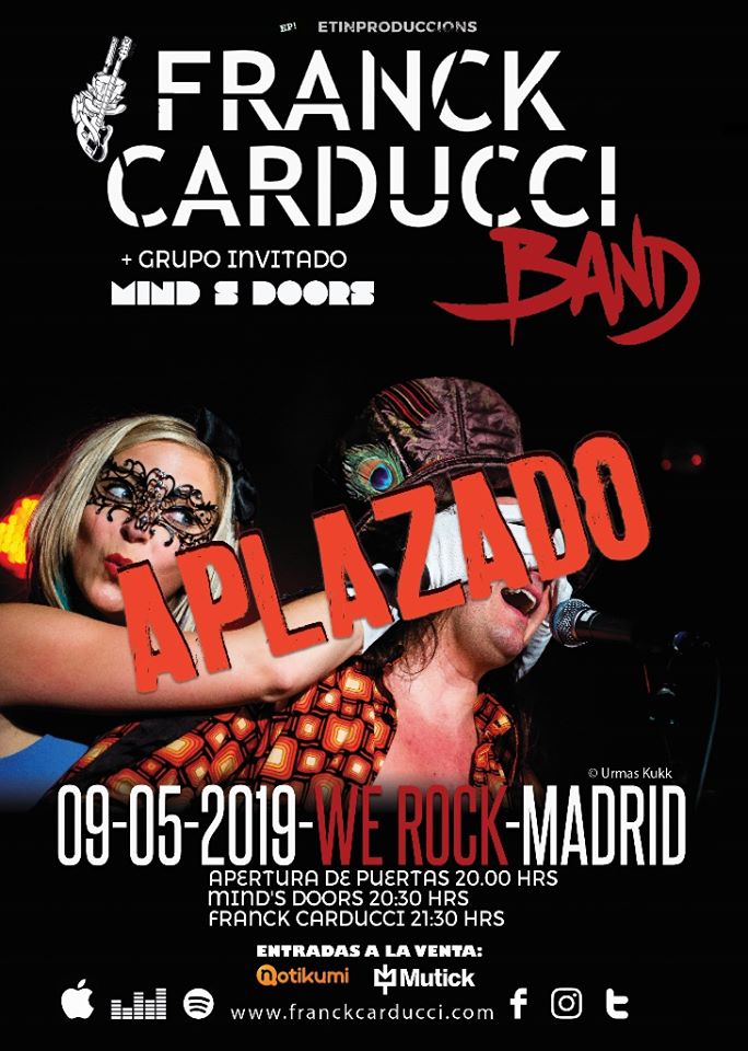 APLAZADO el concierto de hoy en Madrid de Franck Carducci y Mind’s Doors