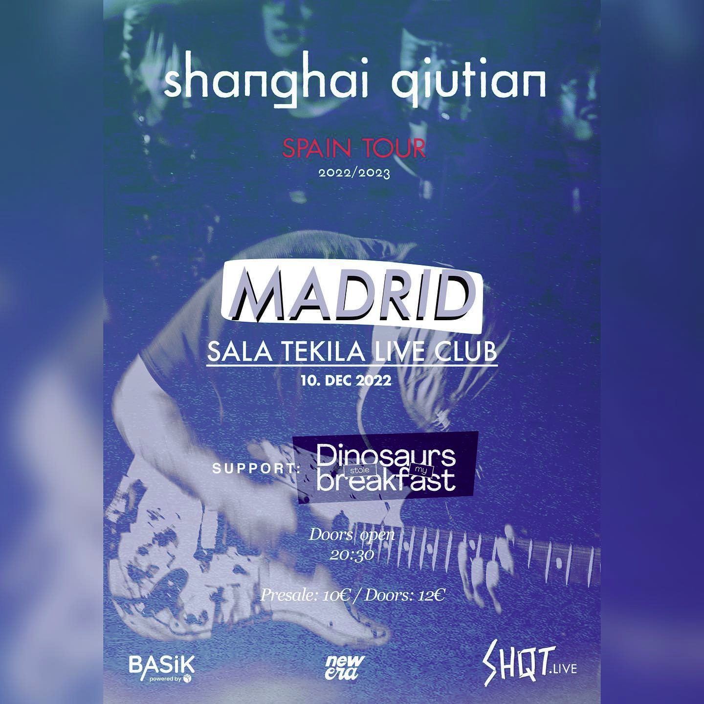 Concierto el sábado 10 de diciembre de los chinos Shanghai Qiutian y los cordobeses Dinosaurs Stole My Breakfast en Madrid